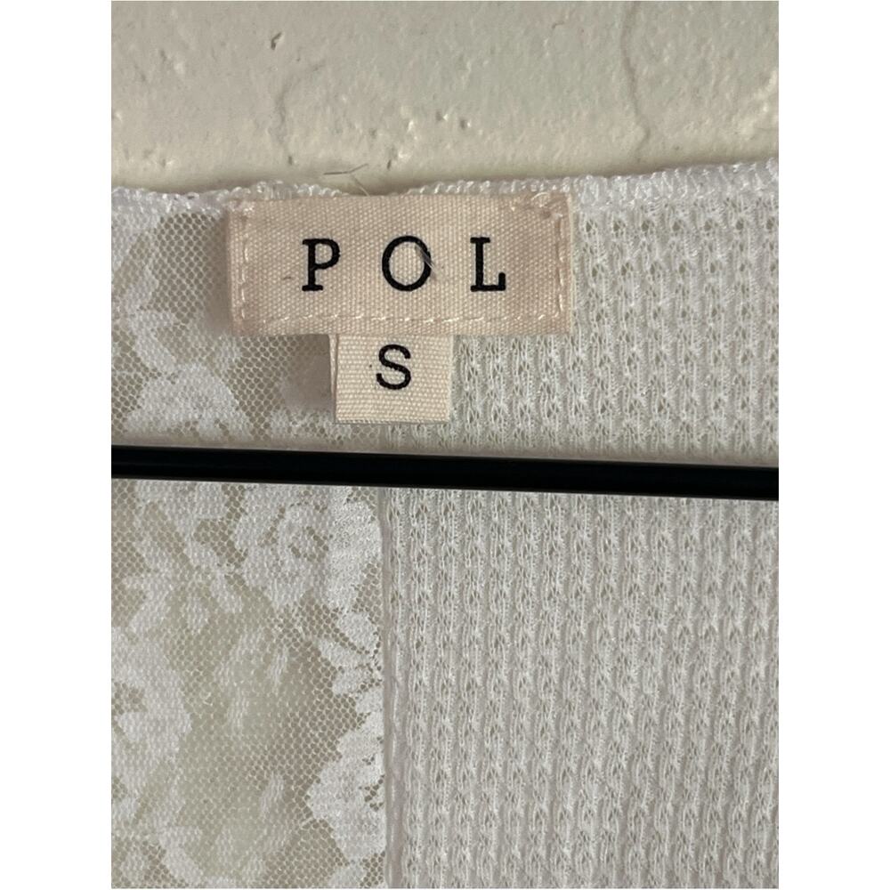 POL Isabella Waffle Thermal Raw Seam Sheer Lace Long Sleeve Top Small White Boho - Picture 10 of 12
